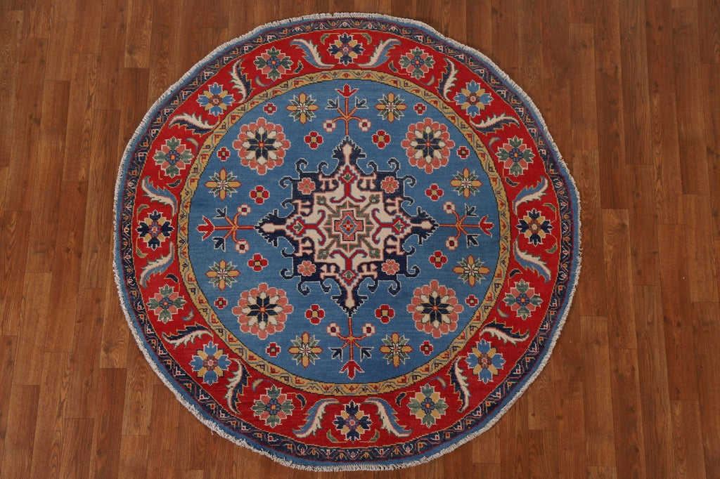 Blue Geometric Kazak Round Area Rug 5x5