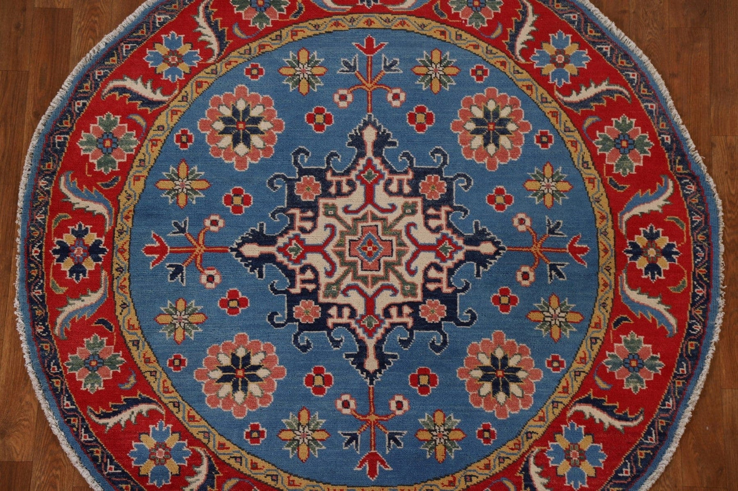 Blue Geometric Kazak Round Area Rug 5x5