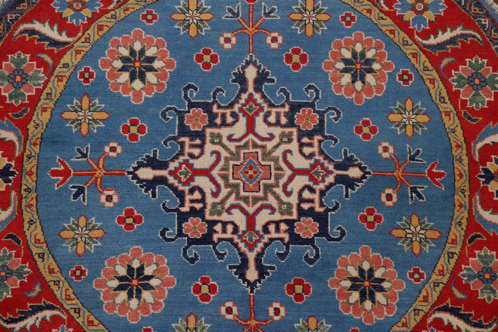 Blue Geometric Kazak Round Area Rug 5x5