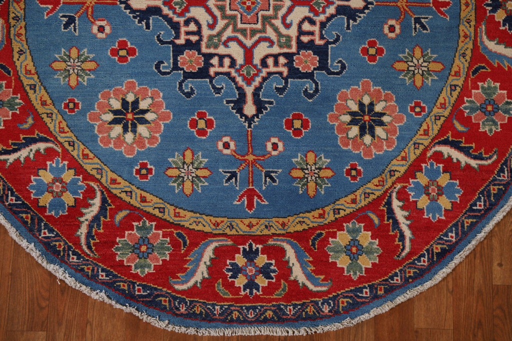 Blue Geometric Kazak Round Area Rug 5x5