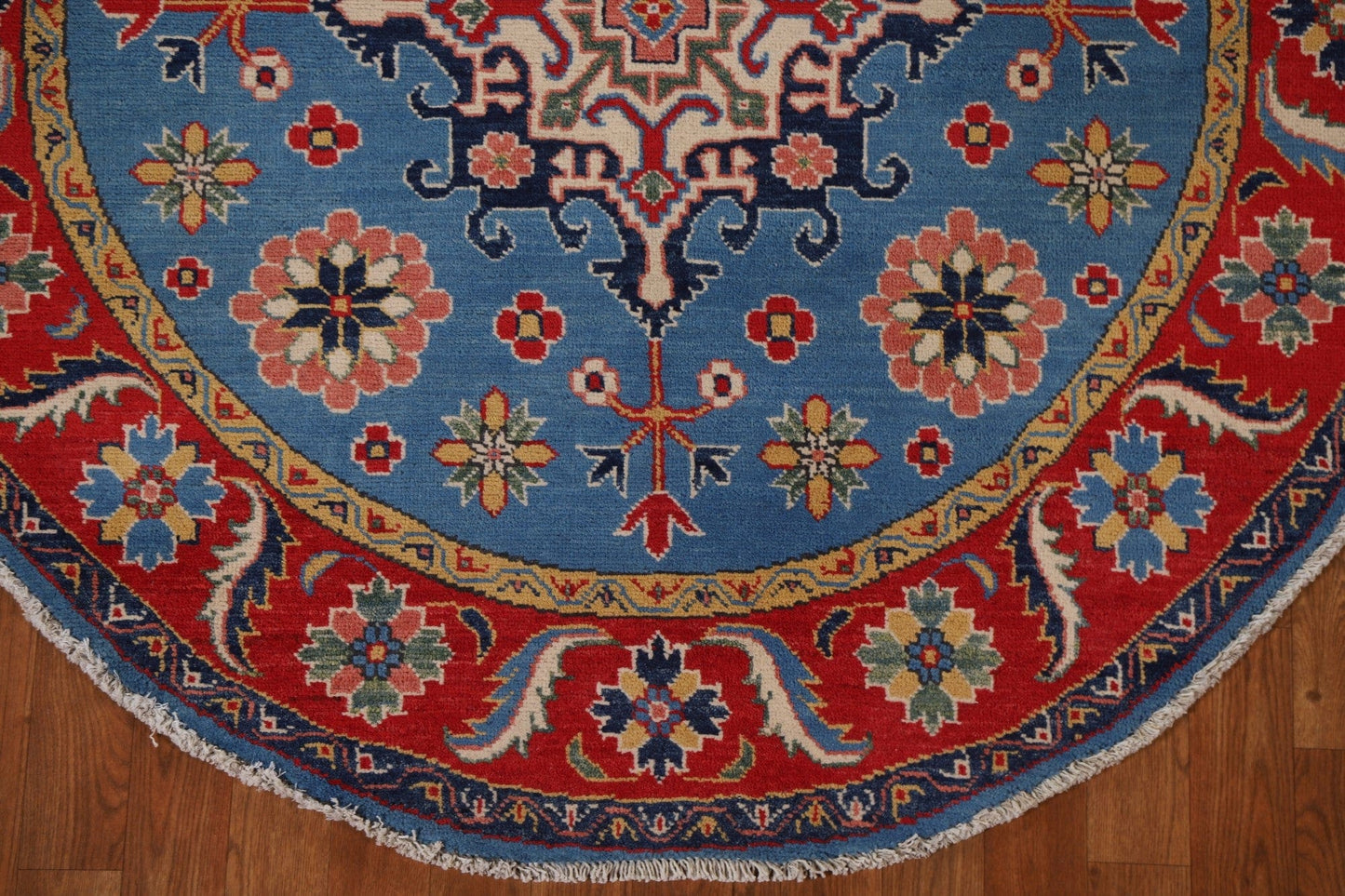 Blue Geometric Kazak Round Area Rug 5x5