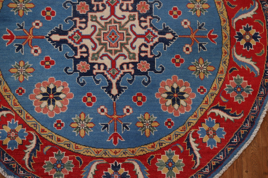 Blue Geometric Kazak Round Area Rug 5x5