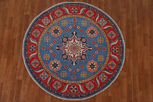 Blue Geometric Kazak Round Area Rug 5x5