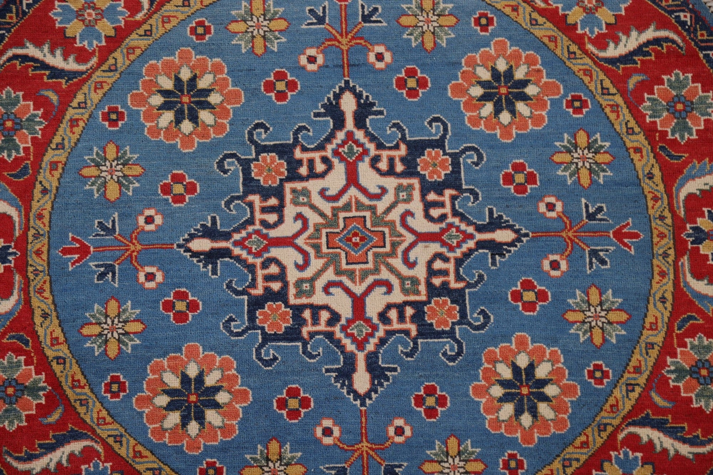 Blue Geometric Kazak Round Area Rug 5x5