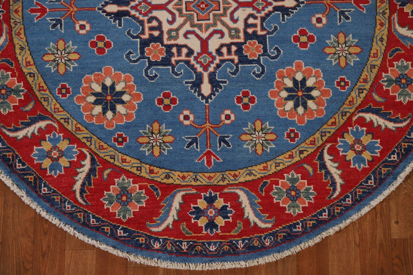 Blue Geometric Kazak Round Area Rug 5x5