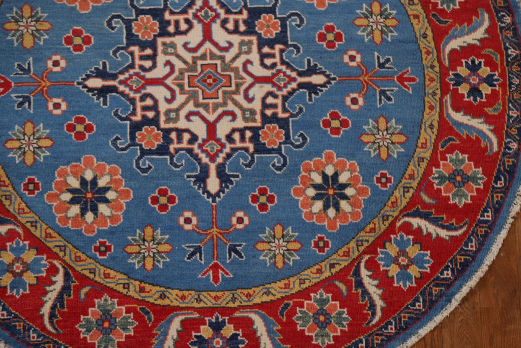 Blue Geometric Kazak Round Area Rug 5x5