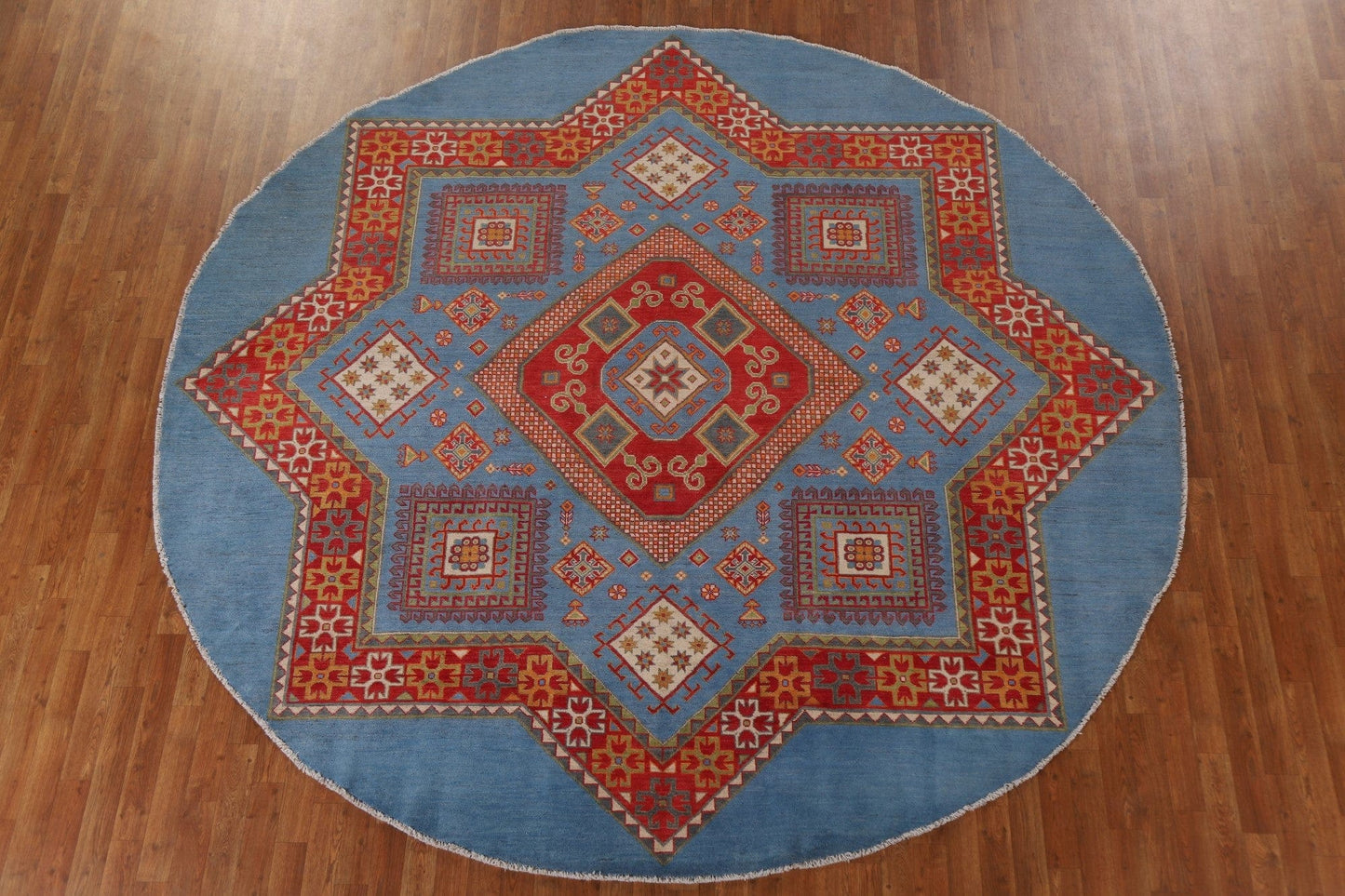 Blue Vegetable Dye Kazak Round Area Rug 10x10