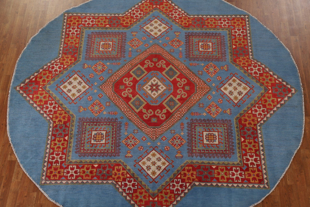 Blue Vegetable Dye Kazak Round Area Rug 10x10