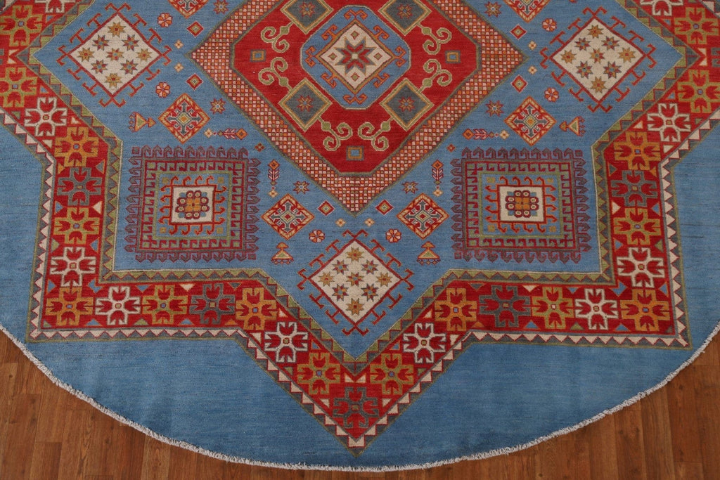 Blue Vegetable Dye Kazak Round Area Rug 10x10