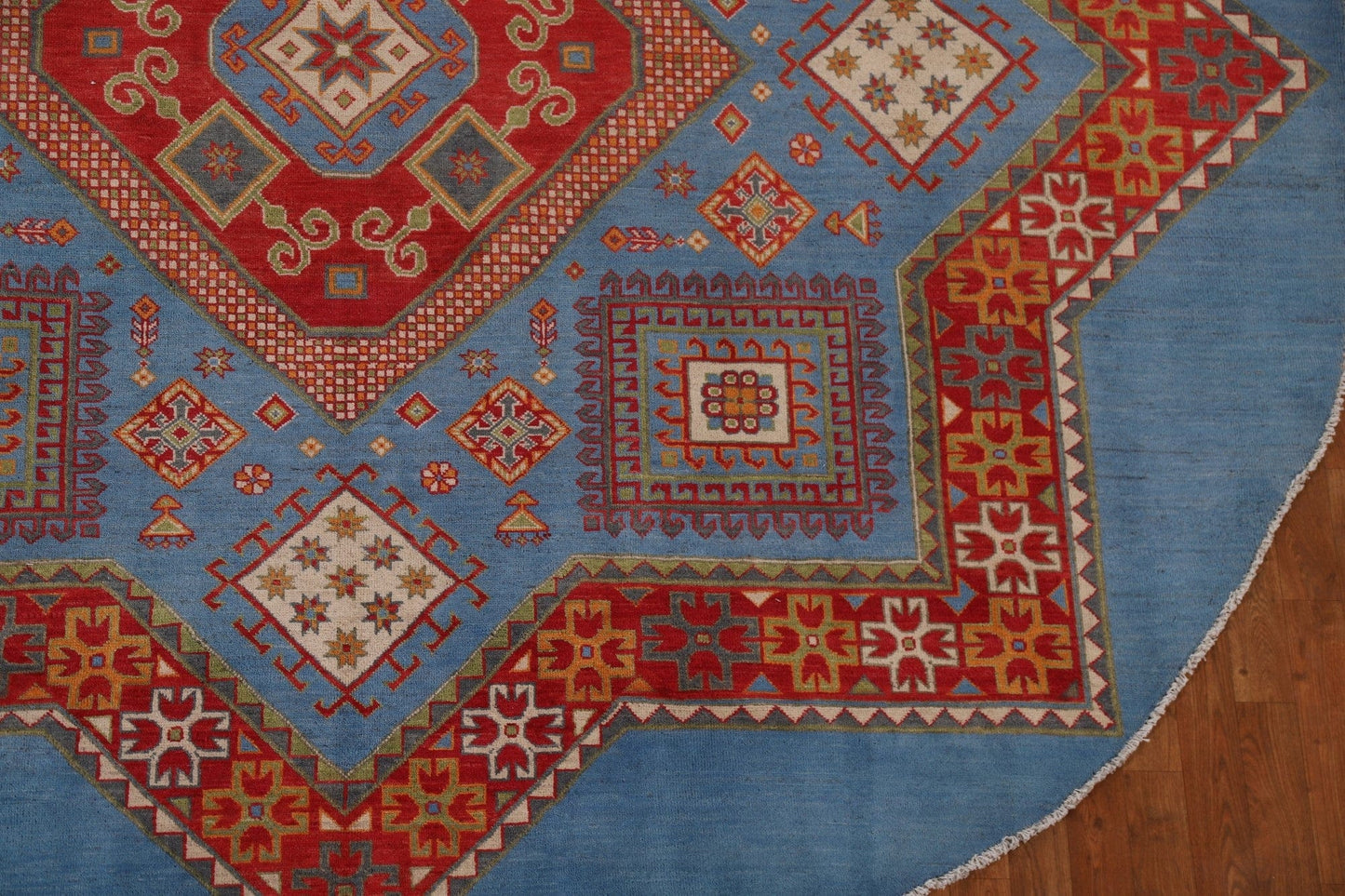 Blue Vegetable Dye Kazak Round Area Rug 10x10