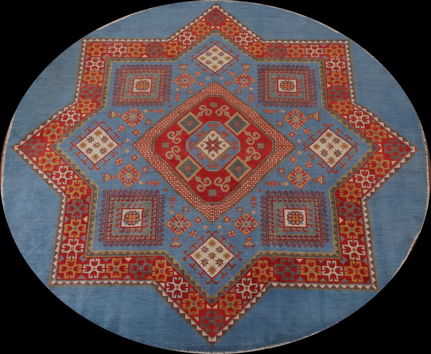 Blue Vegetable Dye Kazak Round Area Rug 10x10