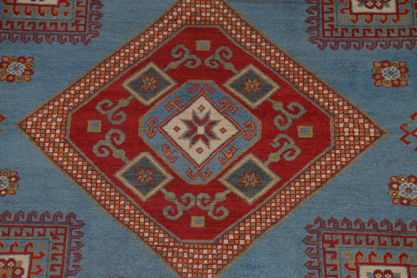 Blue Geometric Kazak Oriental Round Rug 8x8