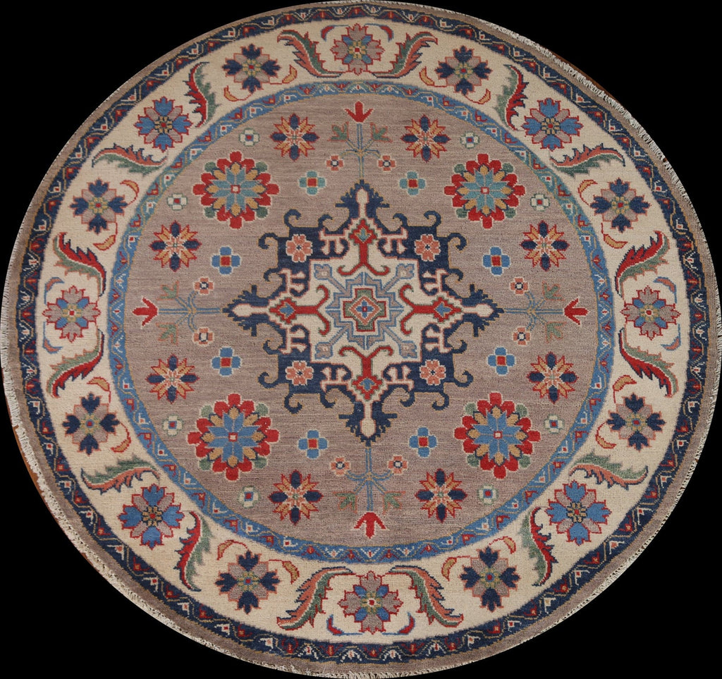 Geometric Kazak Round Area Rug 5x5