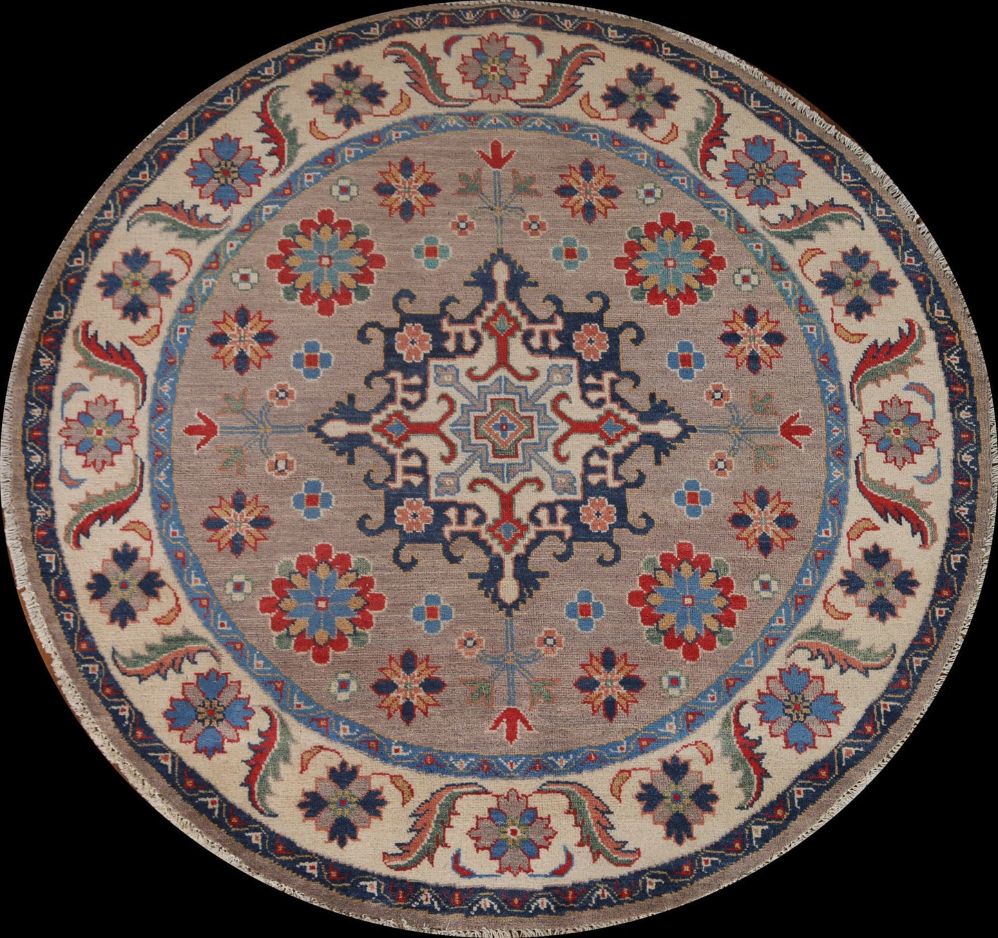 Geometric Kazak Round Area Rug 5x5