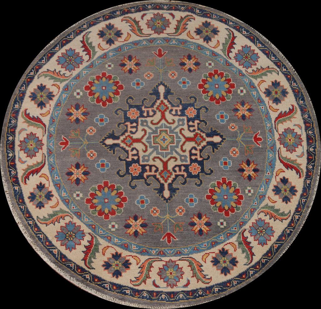 Geometric Kazak Round Area Rug 5x5