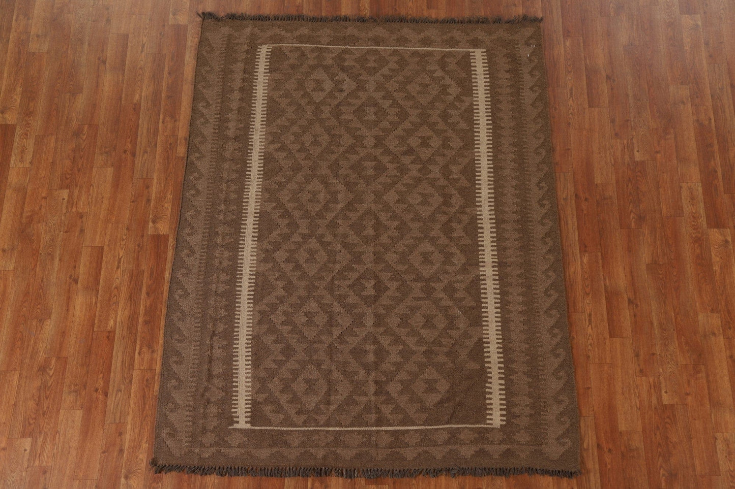 Brown Wool Kilim Oriental Area Rug 5x6