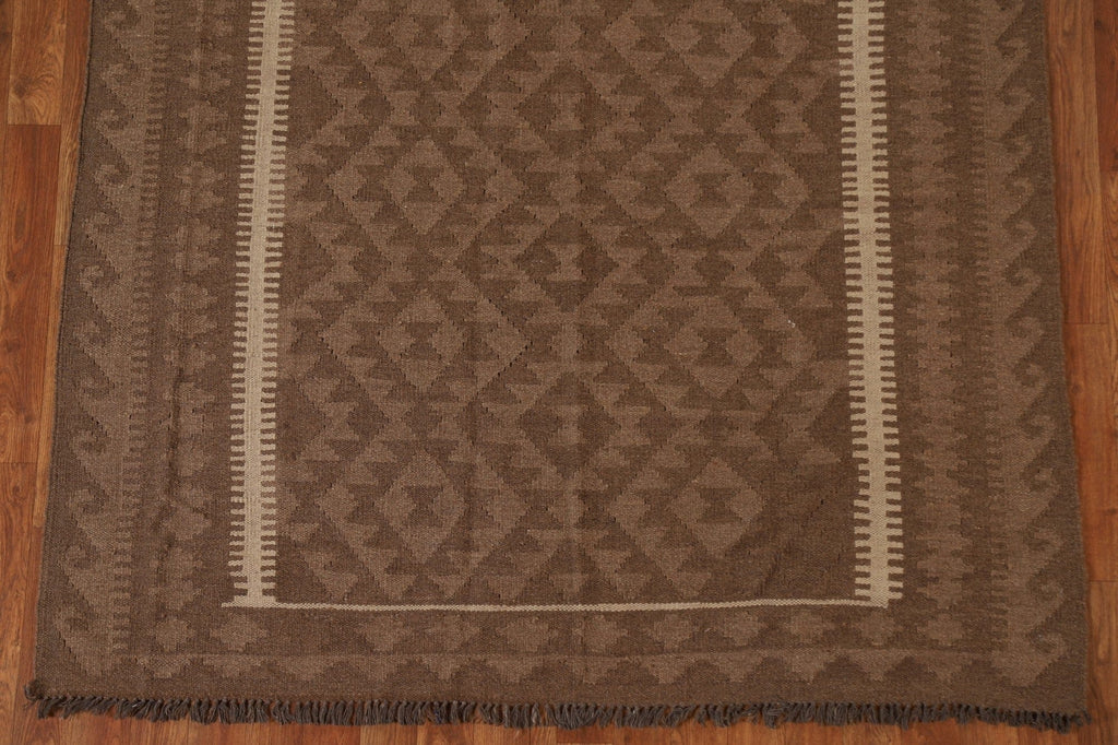 Brown Wool Kilim Oriental Area Rug 5x6