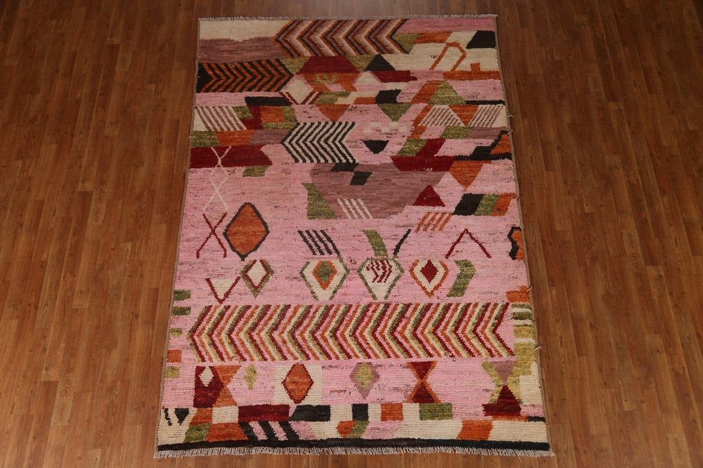 Pink Wool Moroccan Area Rug 6x8