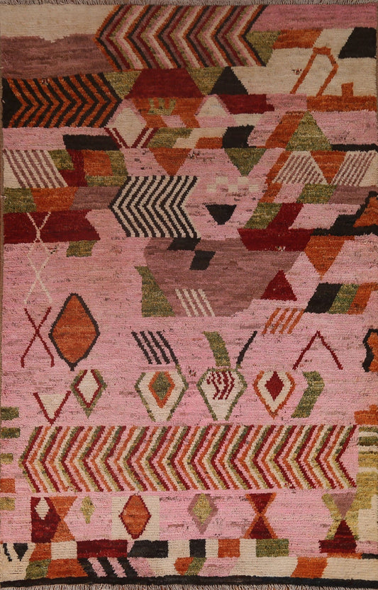 Pink Wool Moroccan Area Rug 6x8