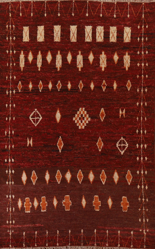 Red Wool Moroccan Tribal Area Rug 6x10