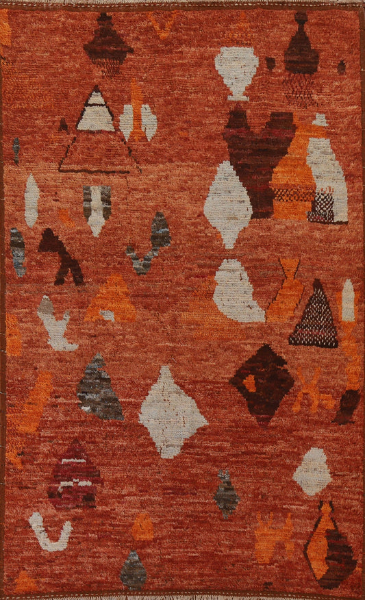 Orange Wool Moroccan Area Rug 7x10