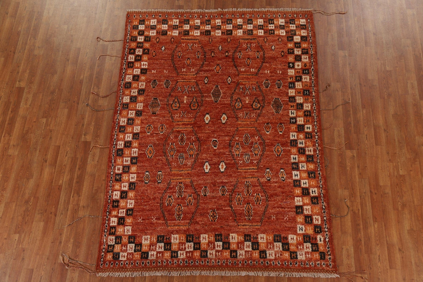 Orange Moroccan Tribal Wool Area Rug 6x8