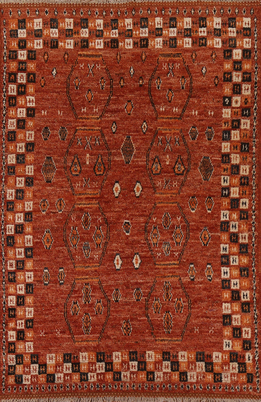 Orange Moroccan Tribal Wool Area Rug 6x8