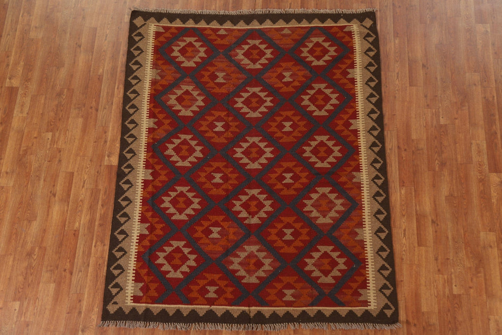 Geometric Wool Kilim Oriental Area Rug 5x7