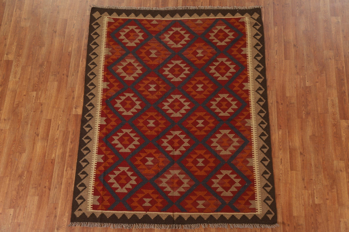 Geometric Wool Kilim Oriental Area Rug 5x7