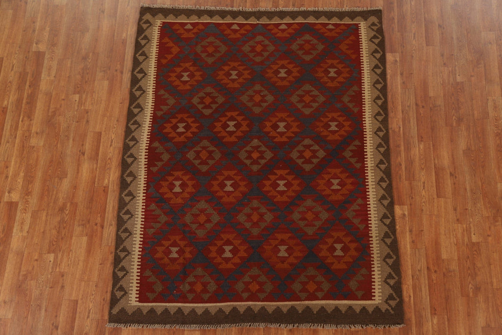 Geometric Kilim Wool Area Rug 5x7