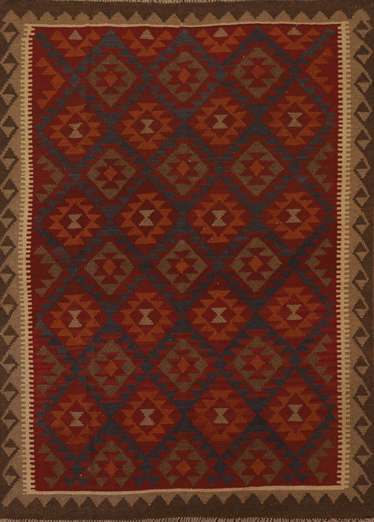 Geometric Kilim Wool Area Rug 5x7