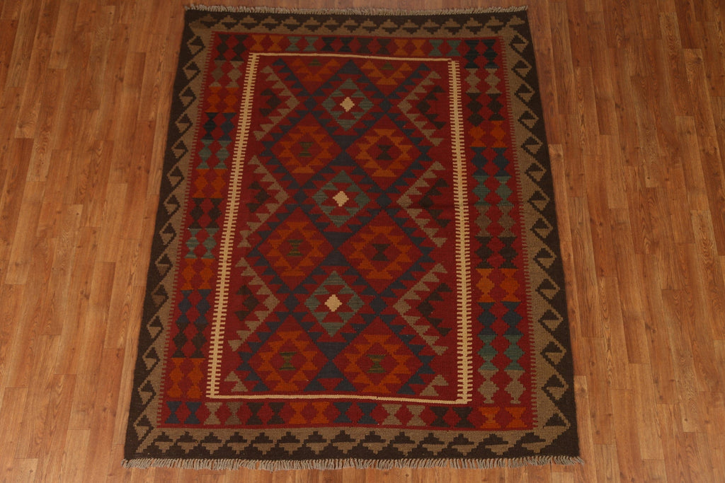 Geometric Kilim Wool Area Rug 5x7