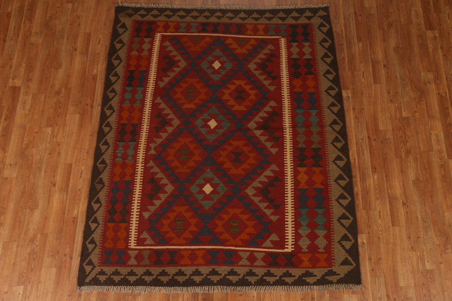 Geometric Kilim Wool Area Rug 5x7