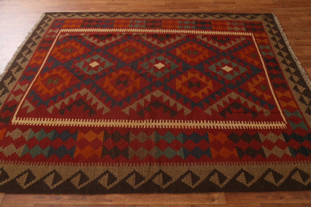 Geometric Kilim Wool Area Rug 5x7