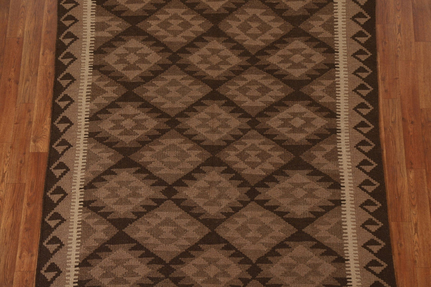 Brown Kilim Wool Area Rug 5x7