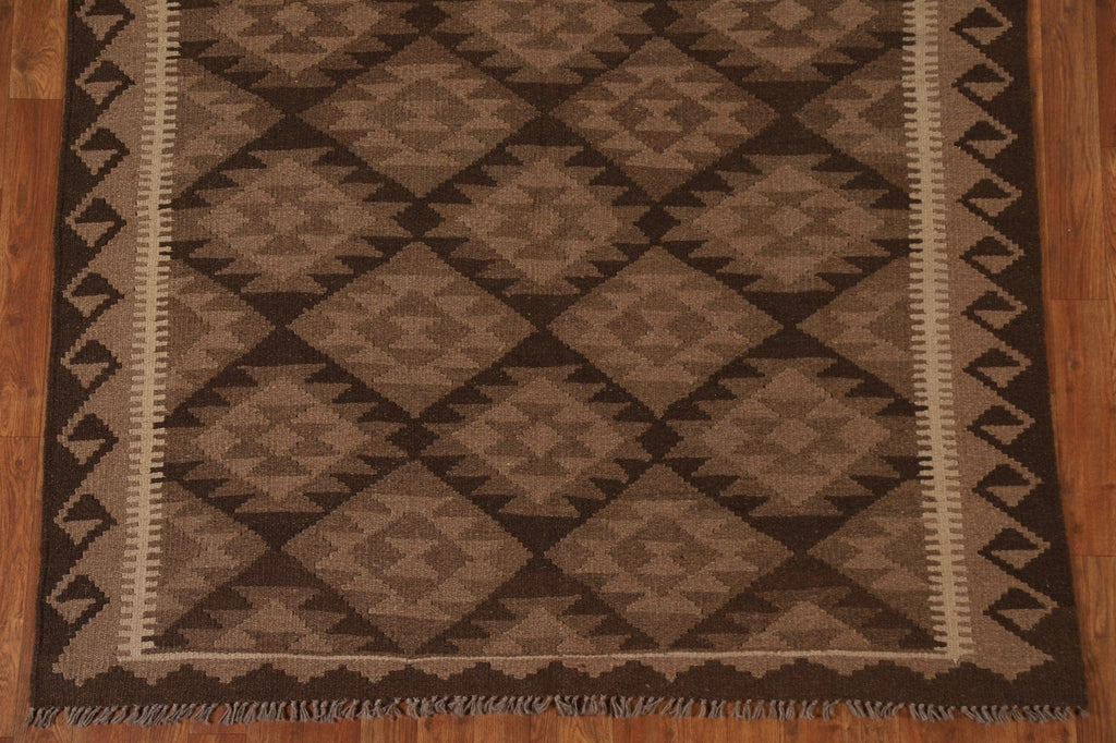 Brown Kilim Wool Area Rug 5x7