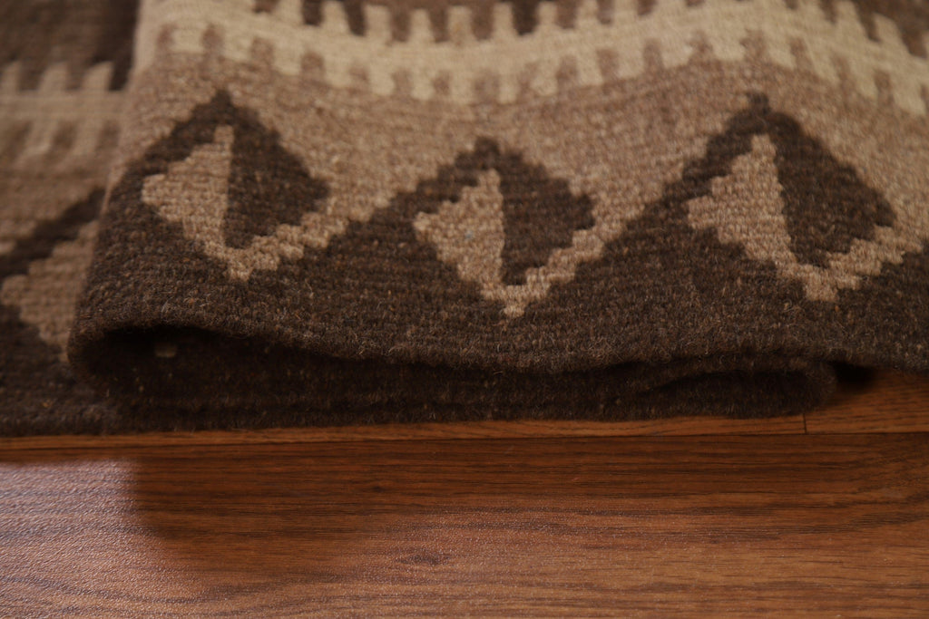 Brown Kilim Wool Area Rug 5x7