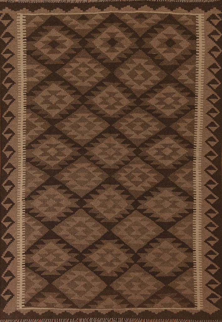 Brown Kilim Wool Area Rug 5x7