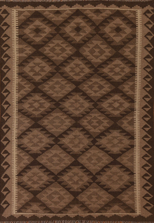 Brown Kilim Wool Area Rug 5x7