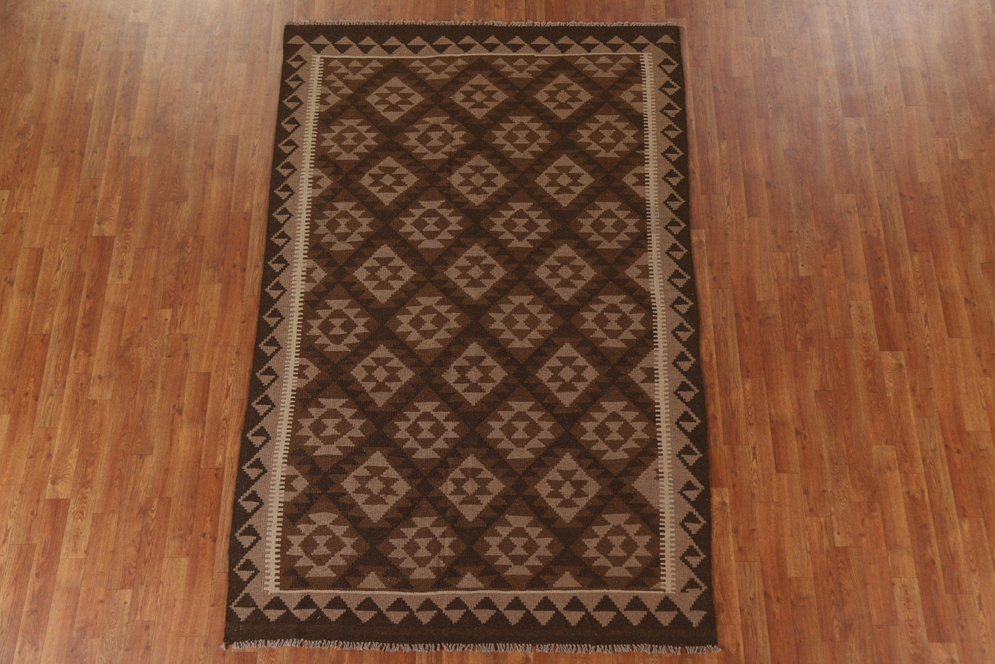 Brown Kilim Oriental Wool Area Rug 5x8