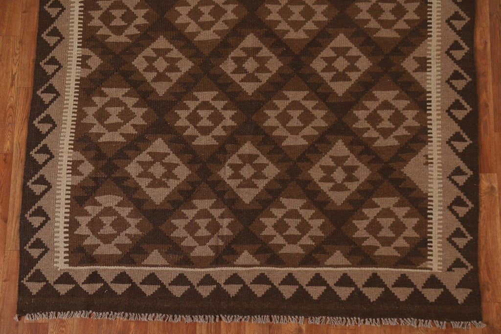 Brown Kilim Oriental Wool Area Rug 5x8