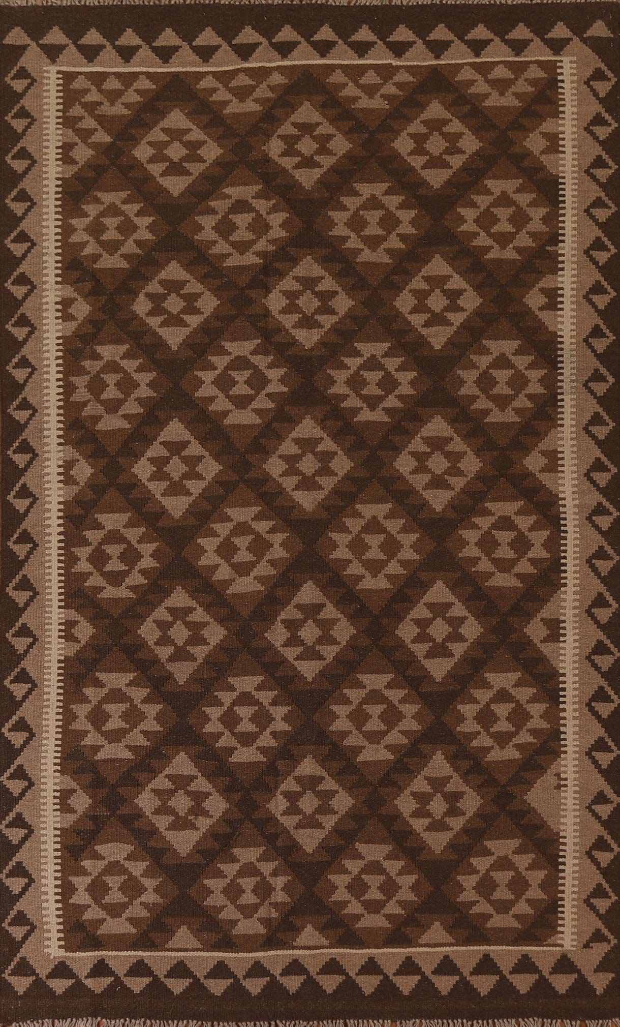 Brown Kilim Oriental Wool Area Rug 5x8