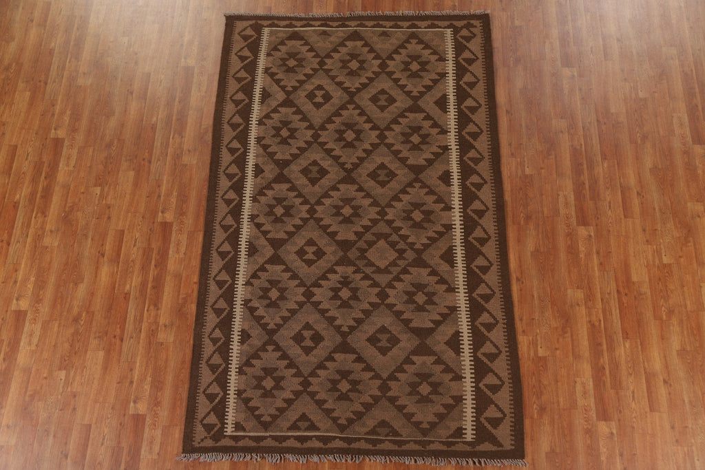 Brown Kilim Oriental Wool Area Rug 5x8