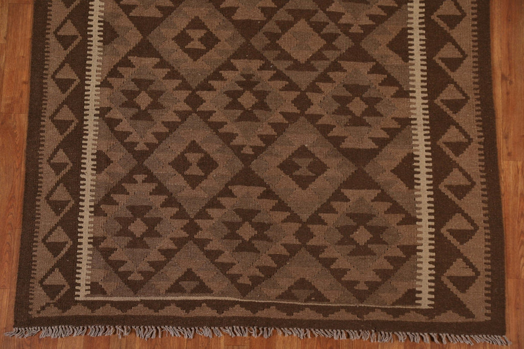 Brown Kilim Oriental Wool Area Rug 5x8