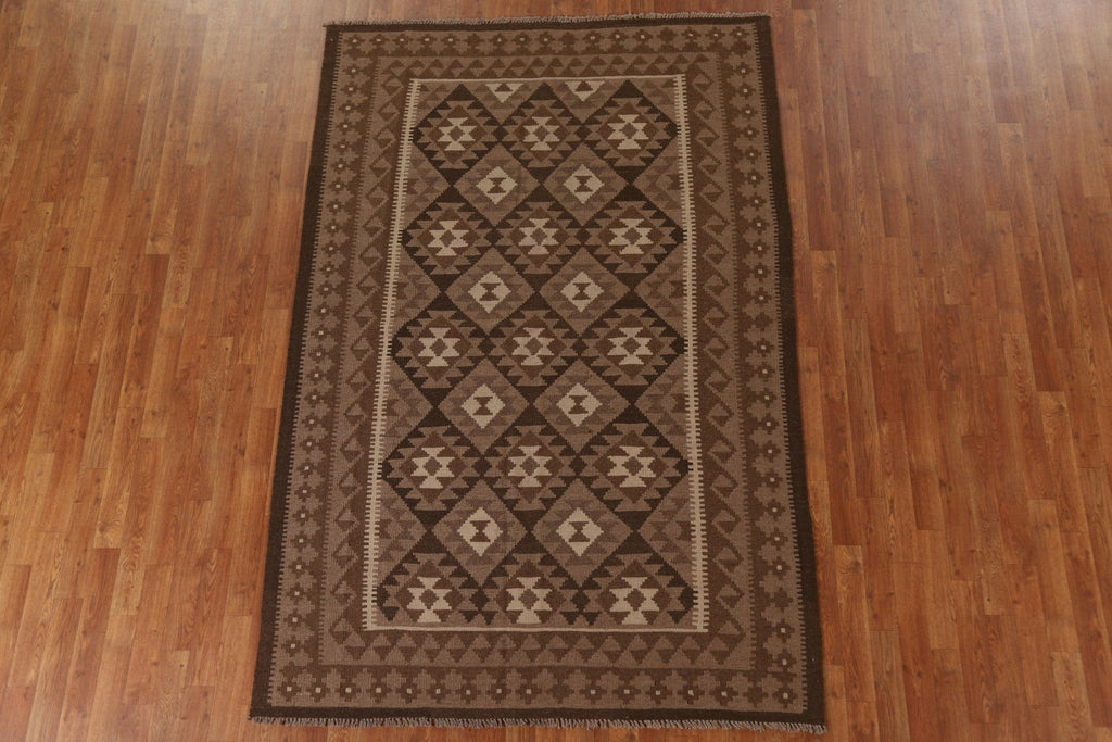 Brown Tribal Kilim Wool Area Rug 5x8