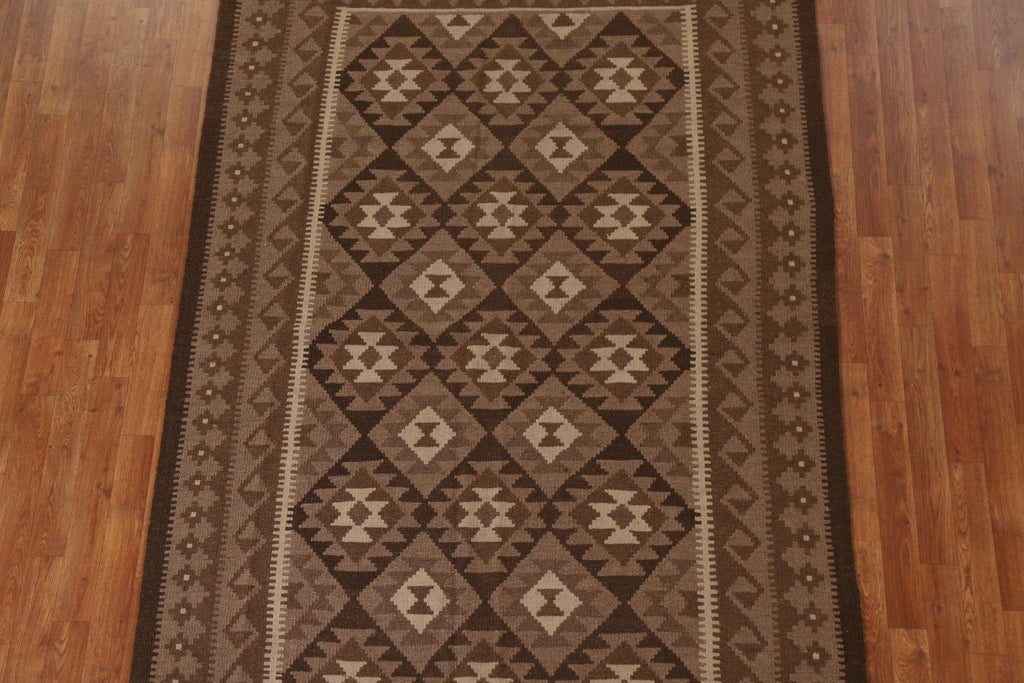 Brown Tribal Kilim Wool Area Rug 5x8