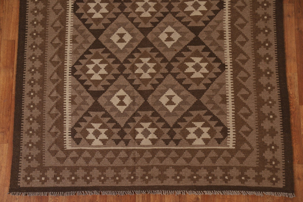 Brown Tribal Kilim Wool Area Rug 5x8