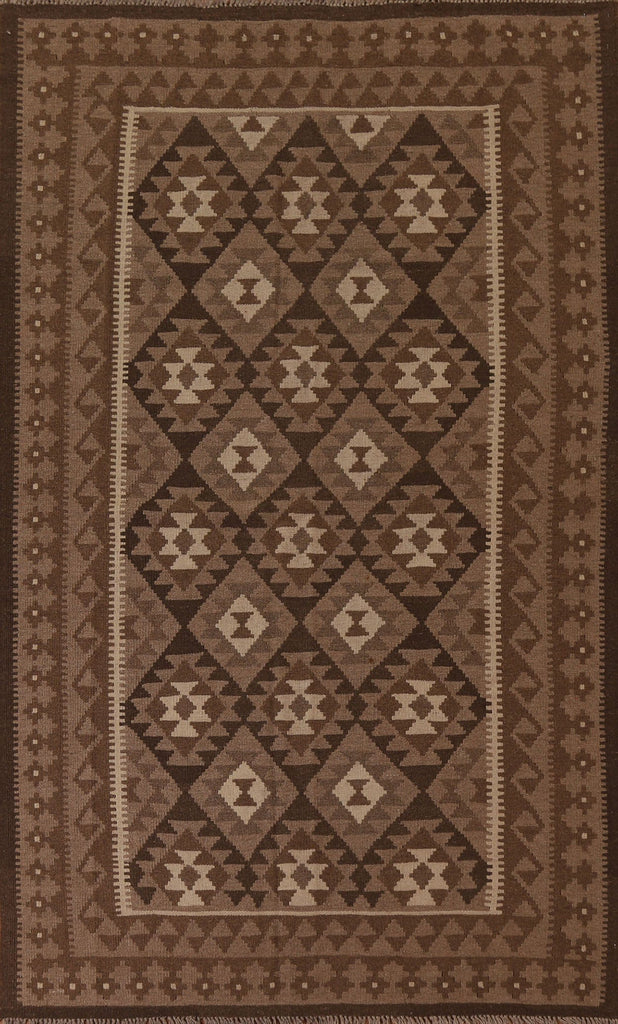 Brown Tribal Kilim Wool Area Rug 5x8