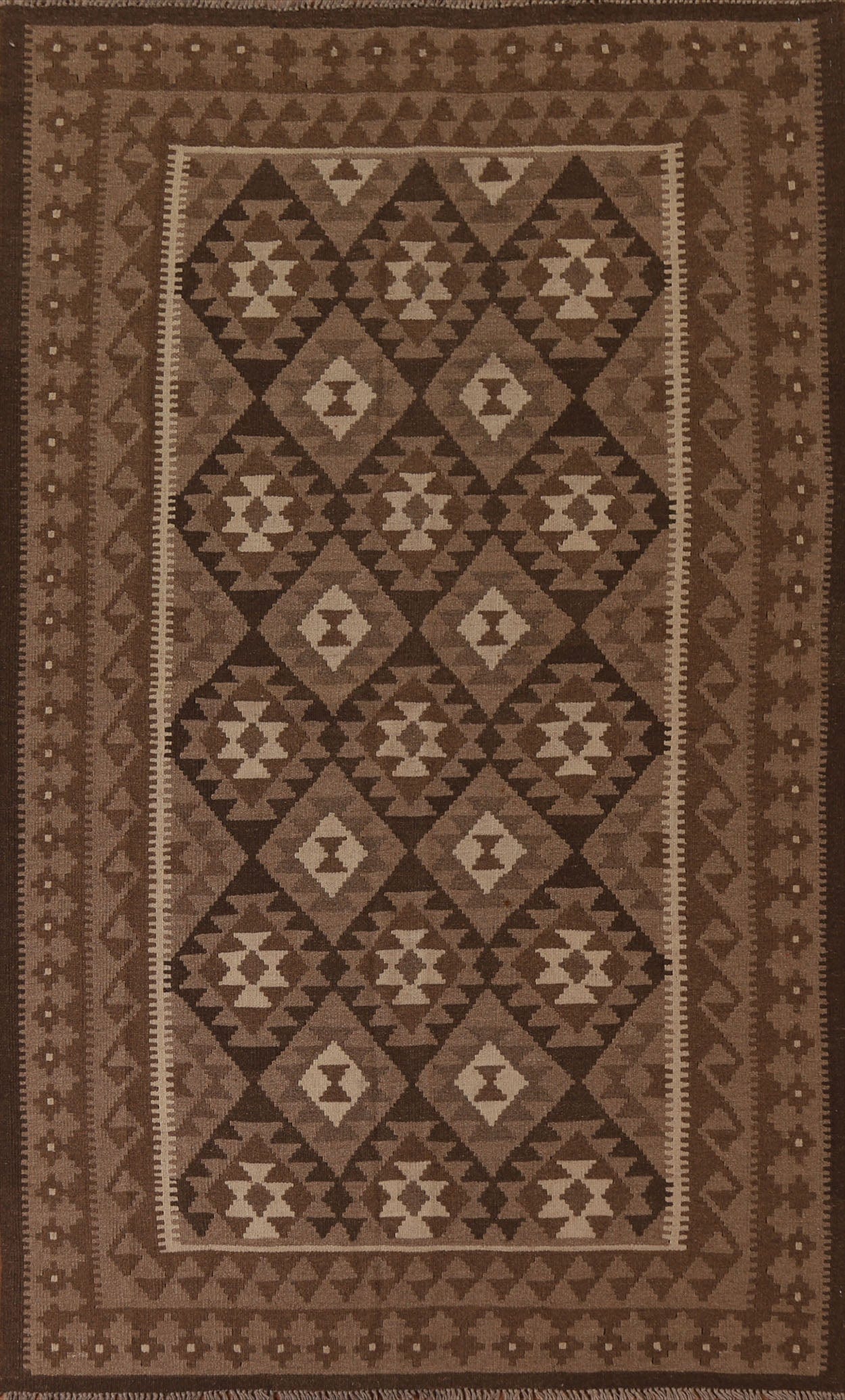 Brown Tribal Kilim Wool Area Rug 5x8