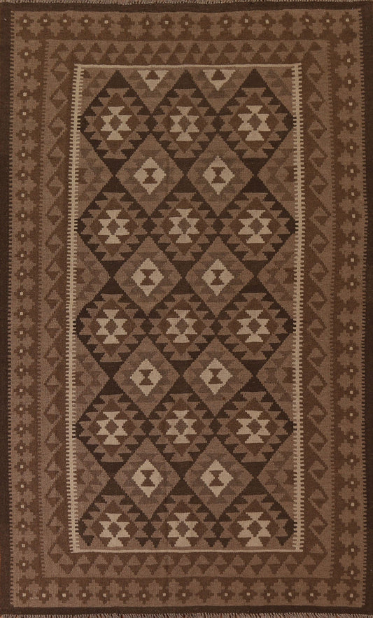 Brown Tribal Kilim Wool Area Rug 5x8